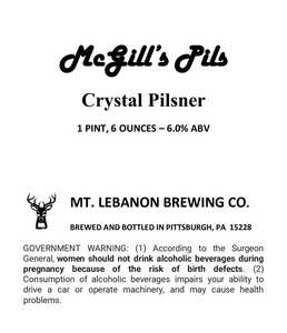 Mt. Lebanon Brewing Co Mcgill's Pils Crystal Pilsner March 2023