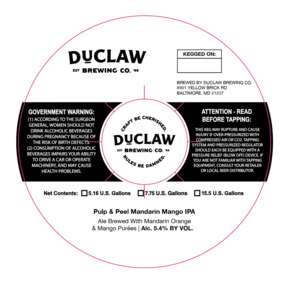 Duclaw Brewing Co. Pulp & Peel Mandarin Mango IPA