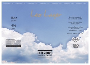 Interboro Spirits & Ales Leo Lager March 2023