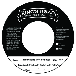 King's Road Brewing Company Harmonizing With The Boys Double West Coast-style India Pale Ale