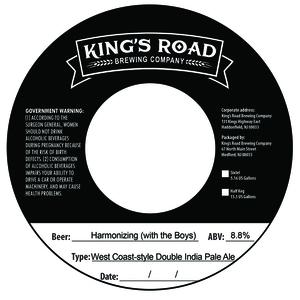 King's Road Brewing Company Harmonizing With The Boys Double West Coast-style India Pale Ale March 2023