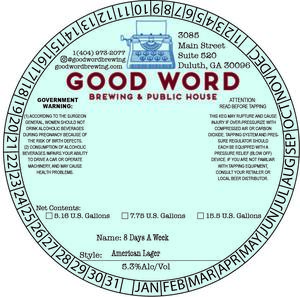 Good Word Brewing & Public House 8 Days A Week March 2023