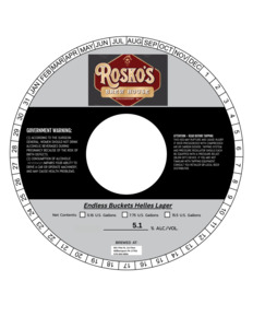 Rosko's Brew House Endless Buckets Helles Lager March 2023