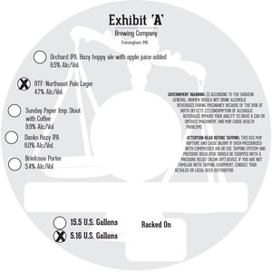 Exhibit 'a' Brewing Company Rtf: Northeast Pale Lager April 2023