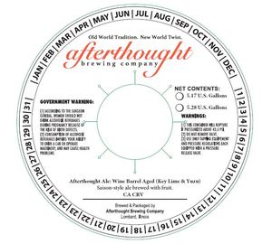 Afterthought Brewing Company Afterthought Ale: Wine Barrel Aged (key Lime & Yuzu) April 2023