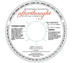 Afterthought Brewing Company Eighth Continent #5 April 2023