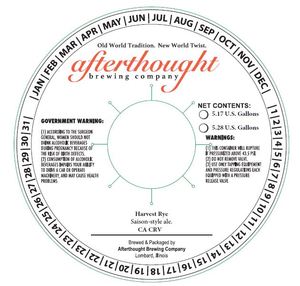 Afterthought Brewing Company Harvest Rye April 2023