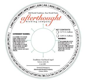 Afterthought Brewing Company Tradition: Gin Barrel Aged