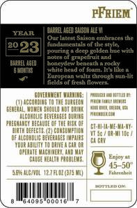 Pfriem Family Brewers Barrel Aged Saison Ale Vi