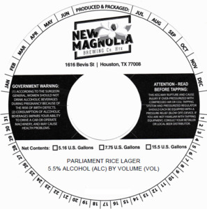New Magnolia Brewing Co. Parliament Rice Lager