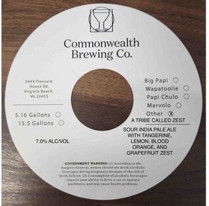 Commonwealth Brewing Co A Tribe Called Zest