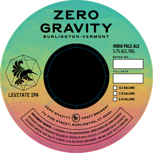 Zero Gravity Craft Brewery Levitate IPA April 2023