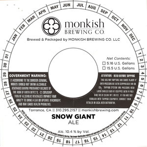 Monkish Brewing Co. LLC Snow Giant April 2023
