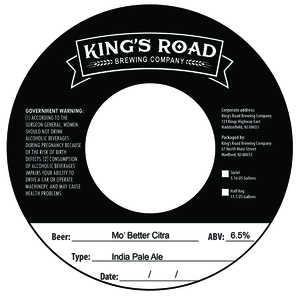 King's Road Brewing Company Mo' Better Citra India Pale Ale April 2023