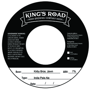 King's Road Brewing Company Kirby Bros. Jawn India Pale Ale