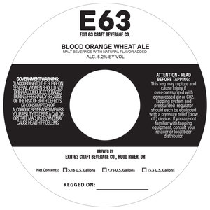 Exit 63 Craft Beverage Co E63 Blood Orange Wheat April 2023