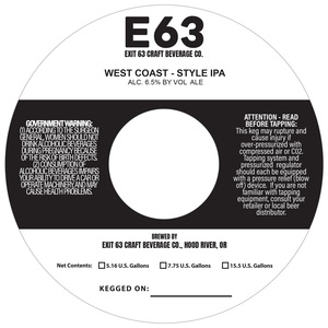 Exit 63 Craft Beverage Co. E63 West Coast - Style IPA April 2023