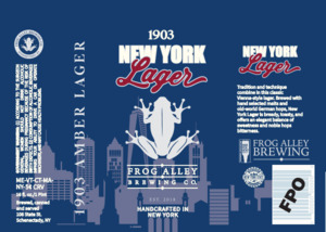 Frog Alley Brewing Co. 1903 New York Lager