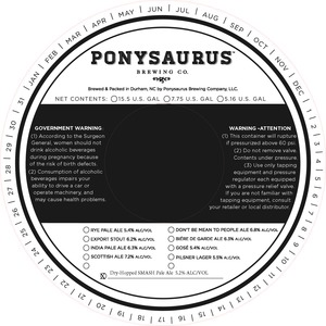 Ponysaurus Brewing Dry-hopped Smash Pale Ale April 2023