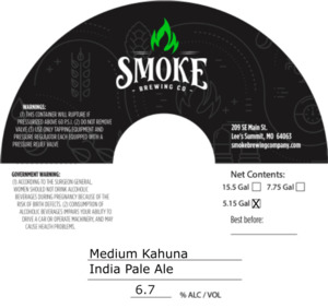 Smoke Brewing Co. Medium Kahuna India Pale Ale May 2023