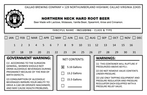 Callao Brewing Co. Northern Neck Hard Root Beer Beer Made With Lactose, Molasses, Vanilla Bean, Spearmint, Anise And Cinnamon.