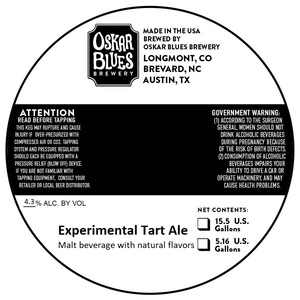 Oskar Blues Brewery Experimental Tart Ale May 2023