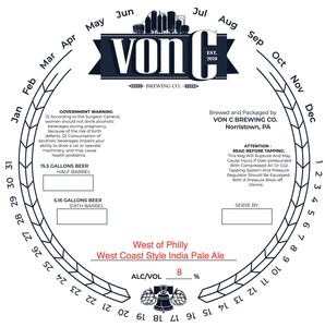 Vonc Brewing Co. West Of Philly West Coast Style India Pale Ale May 2023