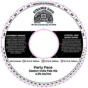 Strange Days Brewing Company Party Pace Session India Pale Ale