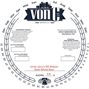 Vonc Brewing Co. Uncle Jerry's Wit Belgian Stlye Wheat Beer May 2023