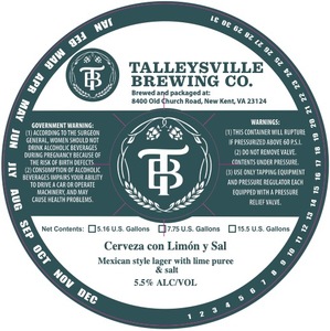 Talleysville Brewing Co. Cerveza Con LimÓn Y Sal