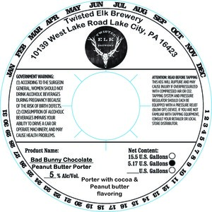 Twisted Elk Brewery Bad Bunny Chocolate Peanut Butter Porter May 2023
