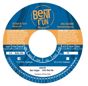 Bent Run Brewing Co. Ben Hogan Irish Red Ale April 2024